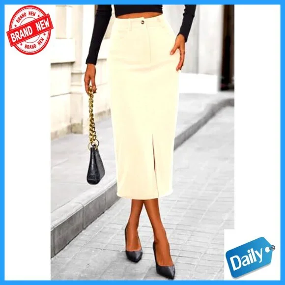 Corduroy Pencil Skirt High Waisted Midi Elegant Work Office Chic Fall Winter